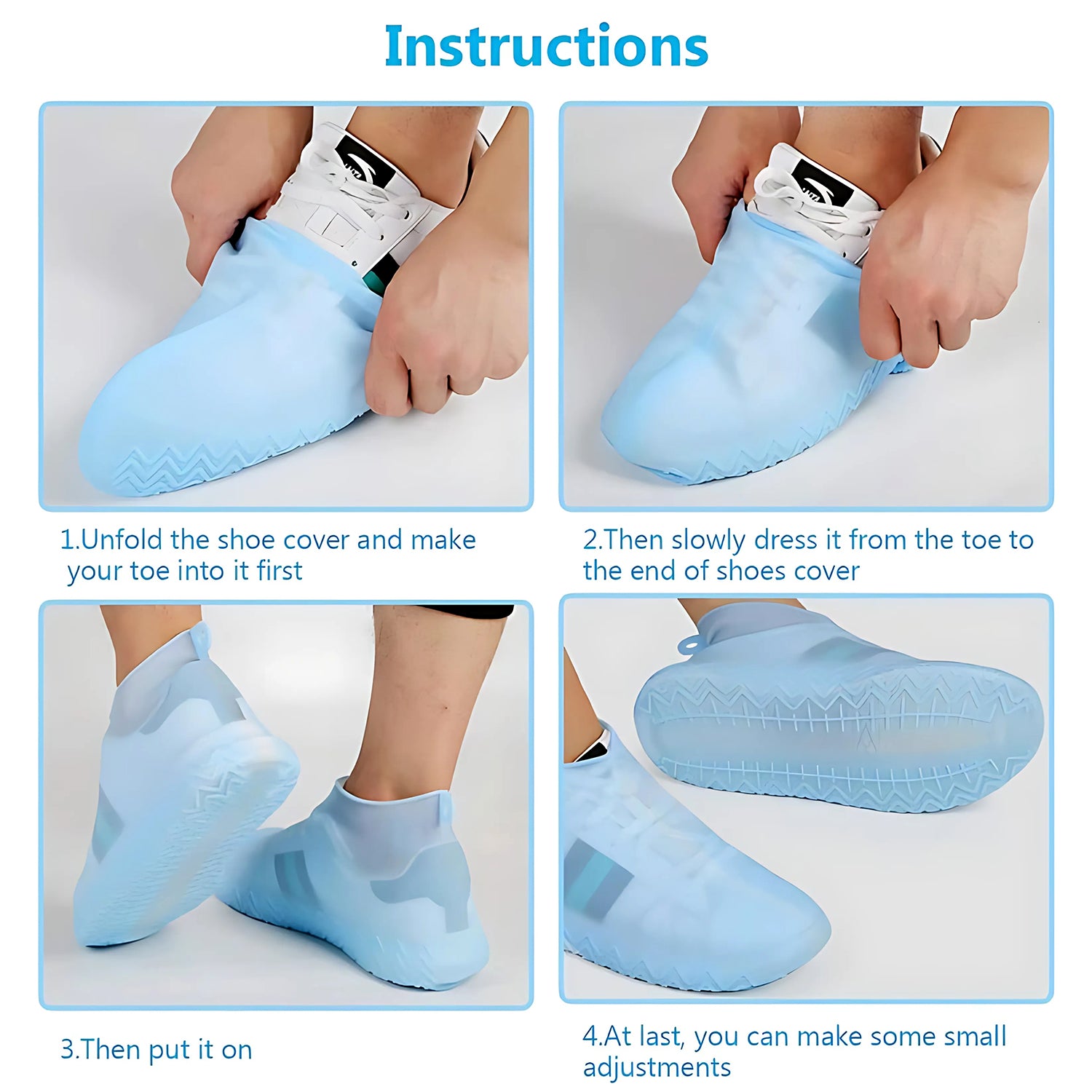 Blue Non-slip Silicone Rain Reusable Anti Skid Waterproof Fordable Boot Shoe Cover (1 Pair) Blue Non-slip Silicone Rain Reusable Anti Skid Waterproof Fordable Boot Shoe Cover (1 Pair)